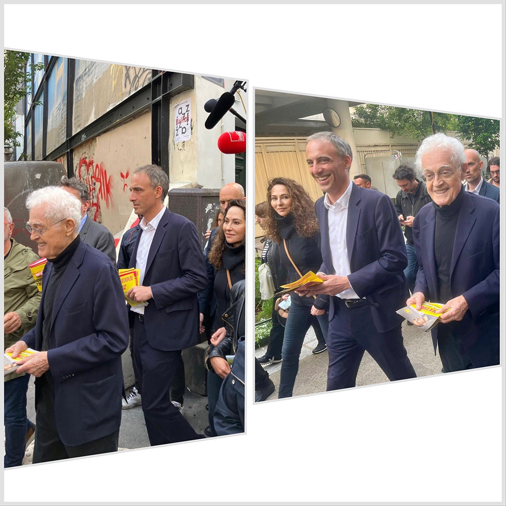 Tractage avec Lionel Jospin et Raphaël Glucksmannl à Paris 02